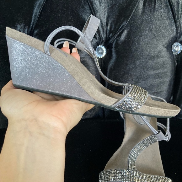 Silver Rhinestone Wedge Sandals - Picture 3 of 3
